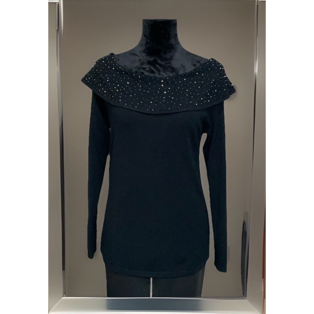 Milano Lightweight Women’s Wide Neck Sweater With Rhinestone Sparkles Size M